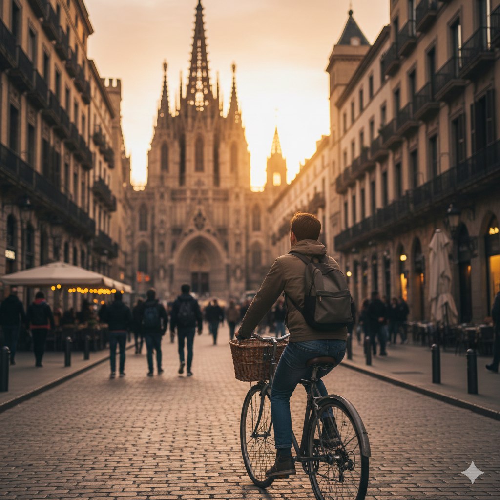 monsieur qui fait du vélo dans barcelone