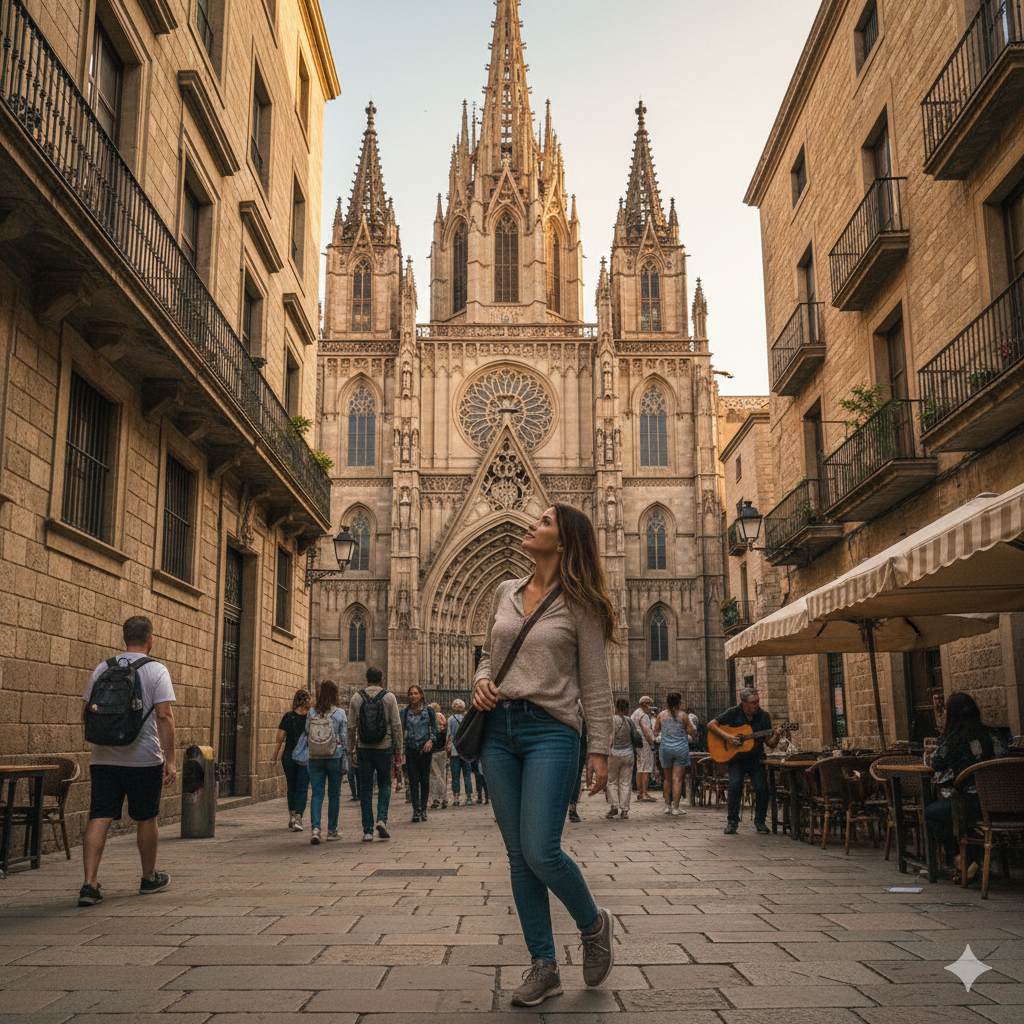 personne à pied qui se balade dans les rues der barcelone